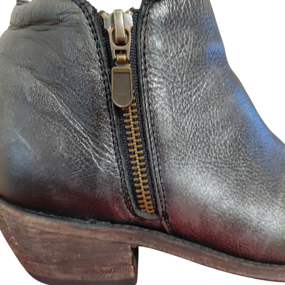 LIBERTY Metallic Black Distressed Leather Ankle Boots 